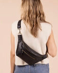 Cross-Body Bag - Black, Soft Grained Eco-Leather