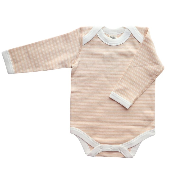 Sustainable Long Sleeve Body Suit - Caramel and Cream