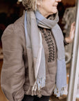 Fine Wool Scarf in Taupe, Cream and Skye Blue