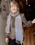 Fine Wool Scarf in Taupe, Cream and Skye Blue