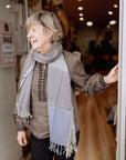 Fine Wool Scarf in Taupe, Cream and Skye Blue