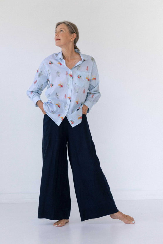 Organic cotton floral shirt and navy pants