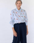 Pale blue floral organic cotton shirt