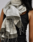 Stella Ethiopian Silk Shawl with a Navy Colour Band Edge