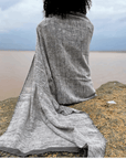 Stella Ethiopian Silk Shawl with a Navy Colour Band Edge
