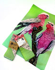 Cotton Tea Towel Indigenous Artist Print by Leah Anketell - Green Galahs