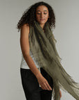 Linen Scarf - Darkest Olive