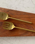 Brushed Brass Salad Servers - Fork and Spoon Set