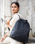 Leather Halfmoon Backpack - Black