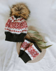 Children's Mittens and Beanie Set - Grey, Red and White