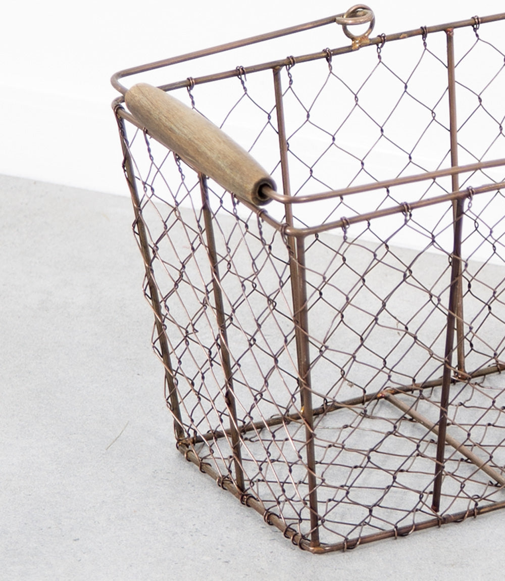 Wire Hand Basket with Wooden Handle