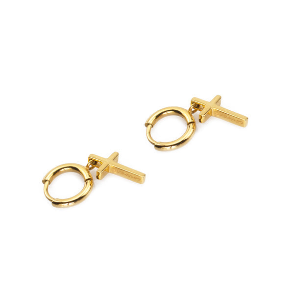 14k gold shop cross hoop earrings