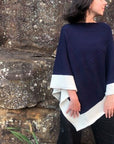 Poncho with Trim 100% Alpaca Wool