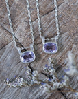 Cushion Amethyst Necklace - Silver