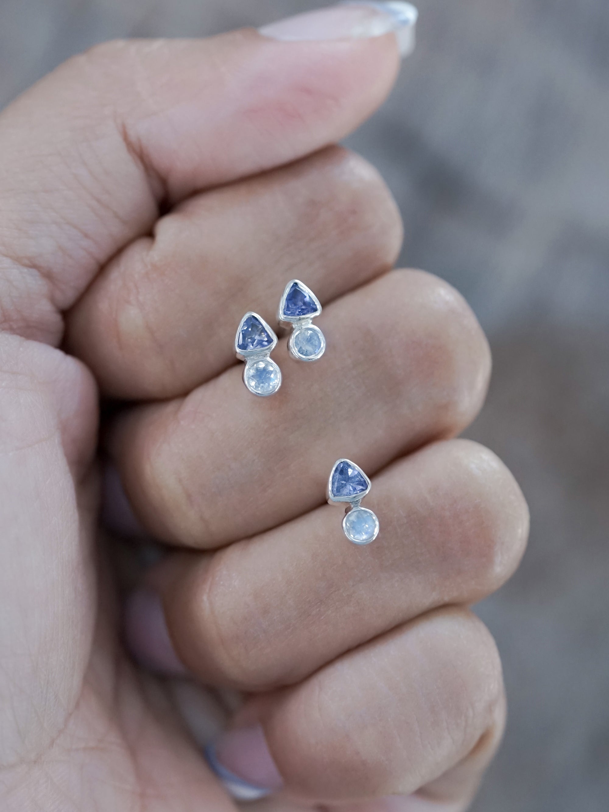 Tanzanite and Moonstone Earrings - Silver