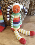 Organic Stripey Bunny Rattle - Rainbow Multi - The Fair Trader