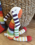 Organic Stripey Bunny Rattle - Rainbow Multi - The Fair Trader