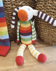 Organic Stripey Bunny Rattle - Rainbow Multi - The Fair Trader