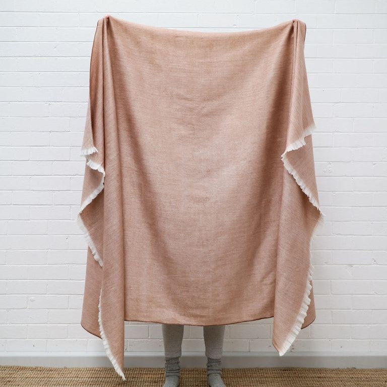 Alpaca Classic Large Throw - Rose Gold with White Fringe - The Fair Trader