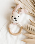 Rabbit Wooden Ring Rattle - Pink - The Fair Trader