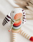 Organic Stripey Bunny Rattle - Rainbow Multi - The Fair Trader