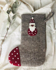 Christmas Stocking - Natural with Santa Detail