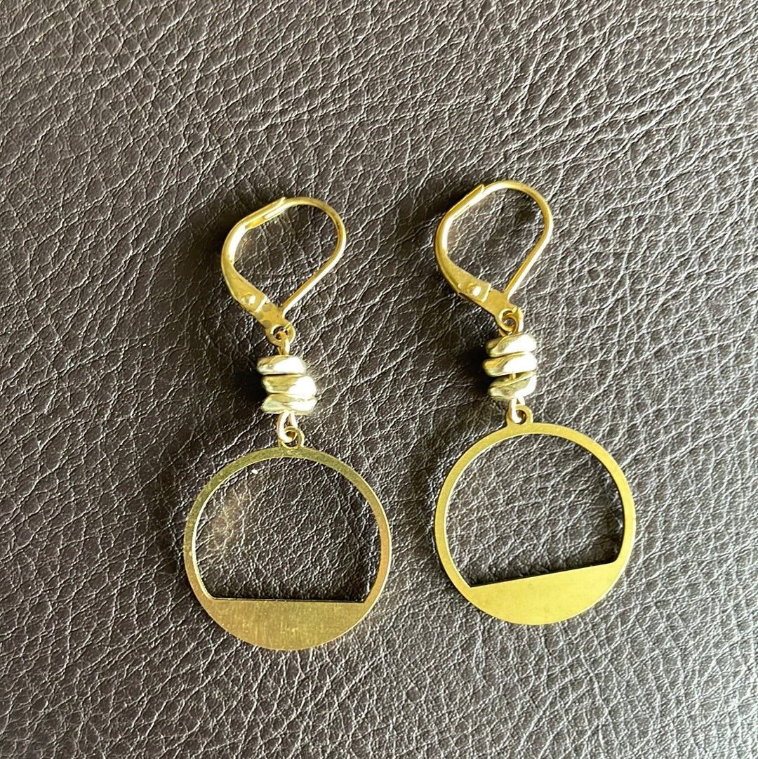 Cut Out Circle Earrings - Brass