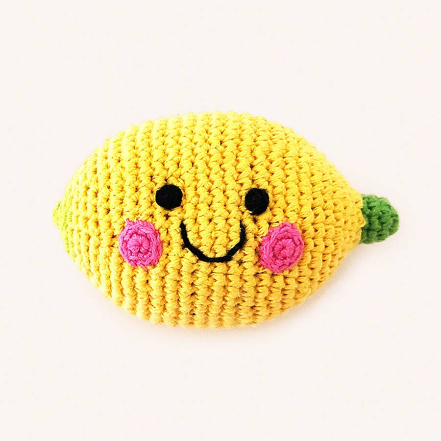 Handmade Happy Lemon Baby Rattle -Organic Cotton Crochet Toy