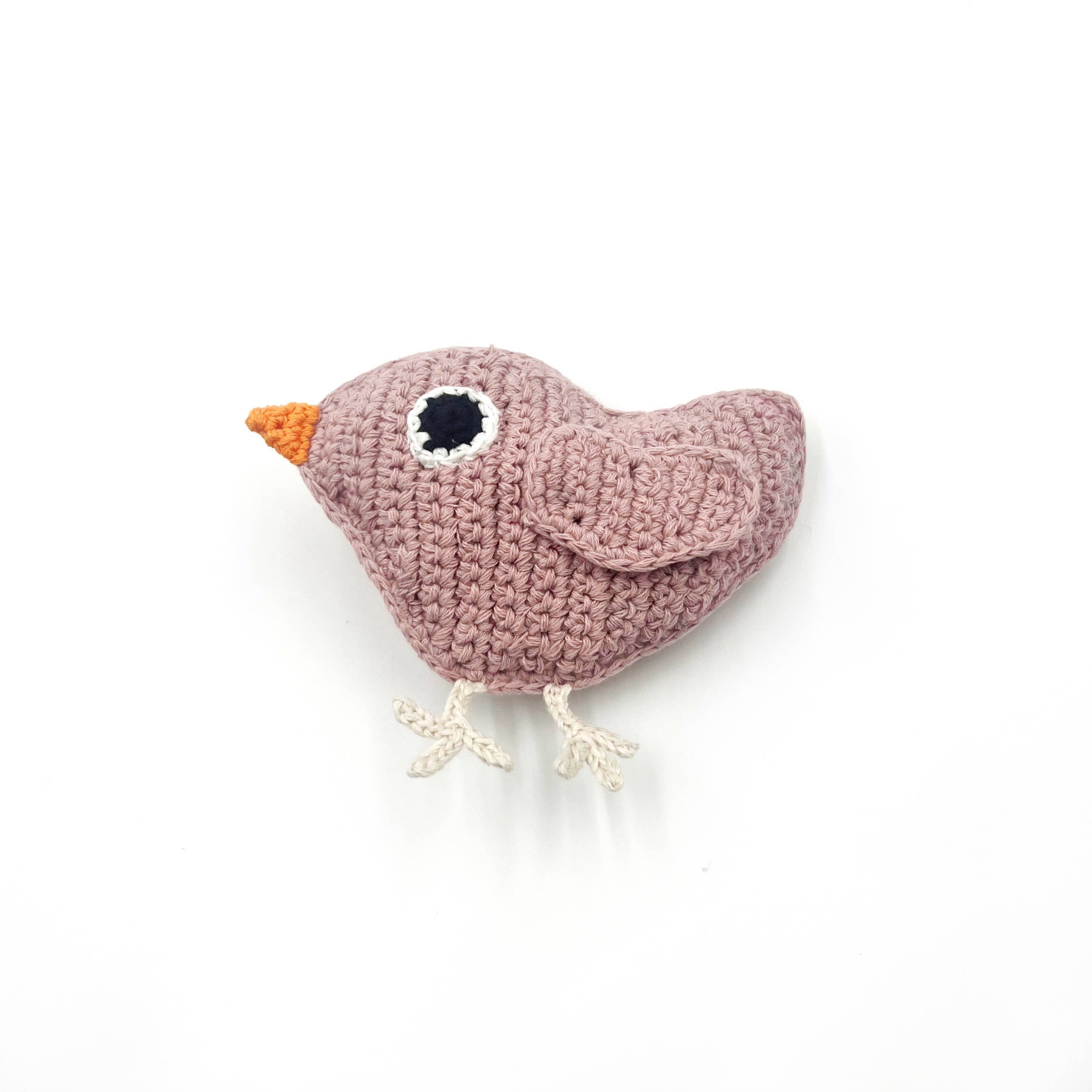 Baby Pink Bird Rattle – Handmade Organic Cotton Baby Toy – The Fair Trader