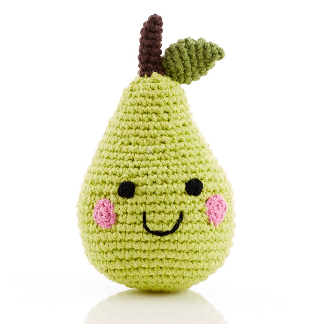 Sweet &amp; Soft Pear Baby Rattle -Handmade Organic Cotton Toy