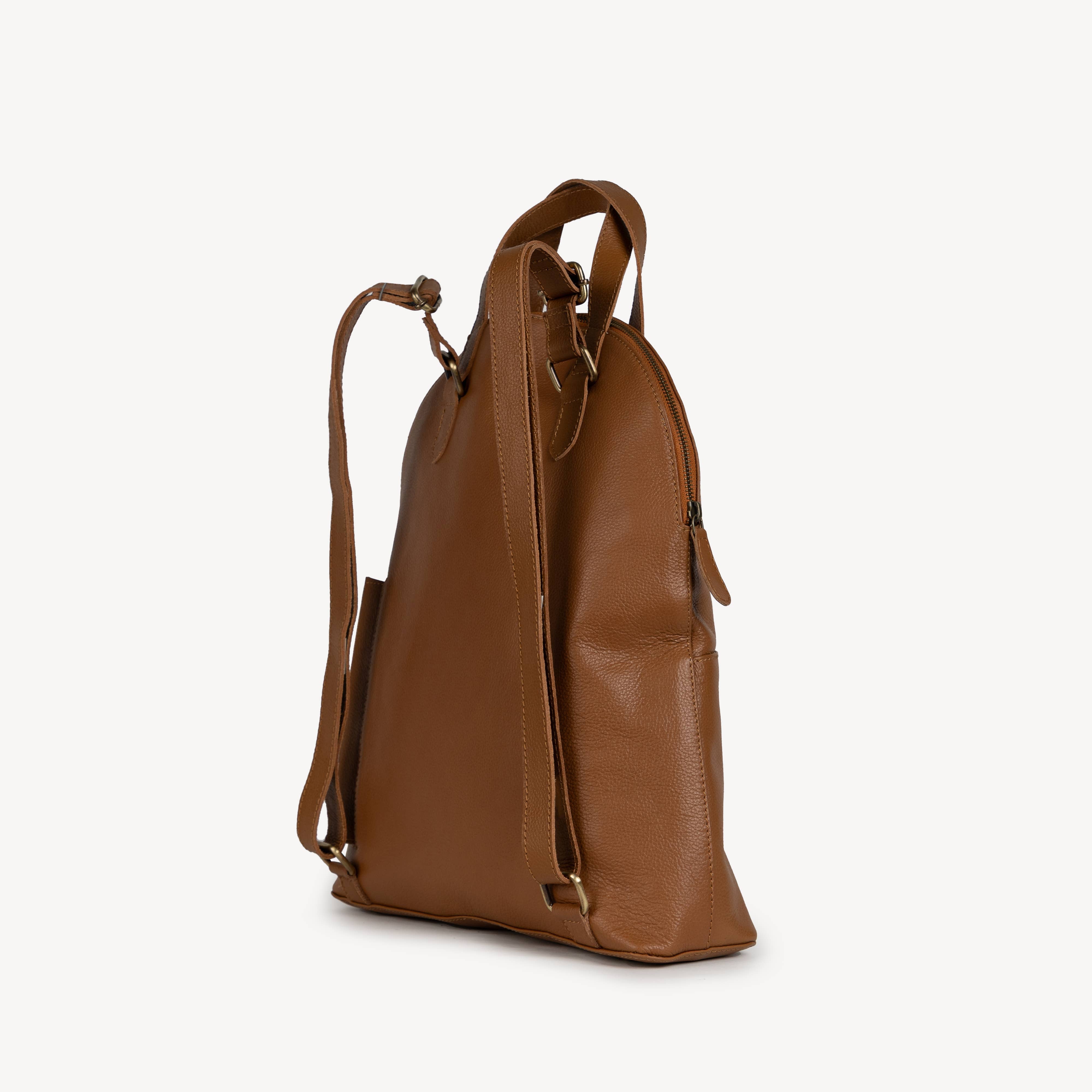 Pebbled Leather Halfmoon Backpack - Camel