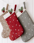 Christmas Stocking with Star and Holly, Soft Blue