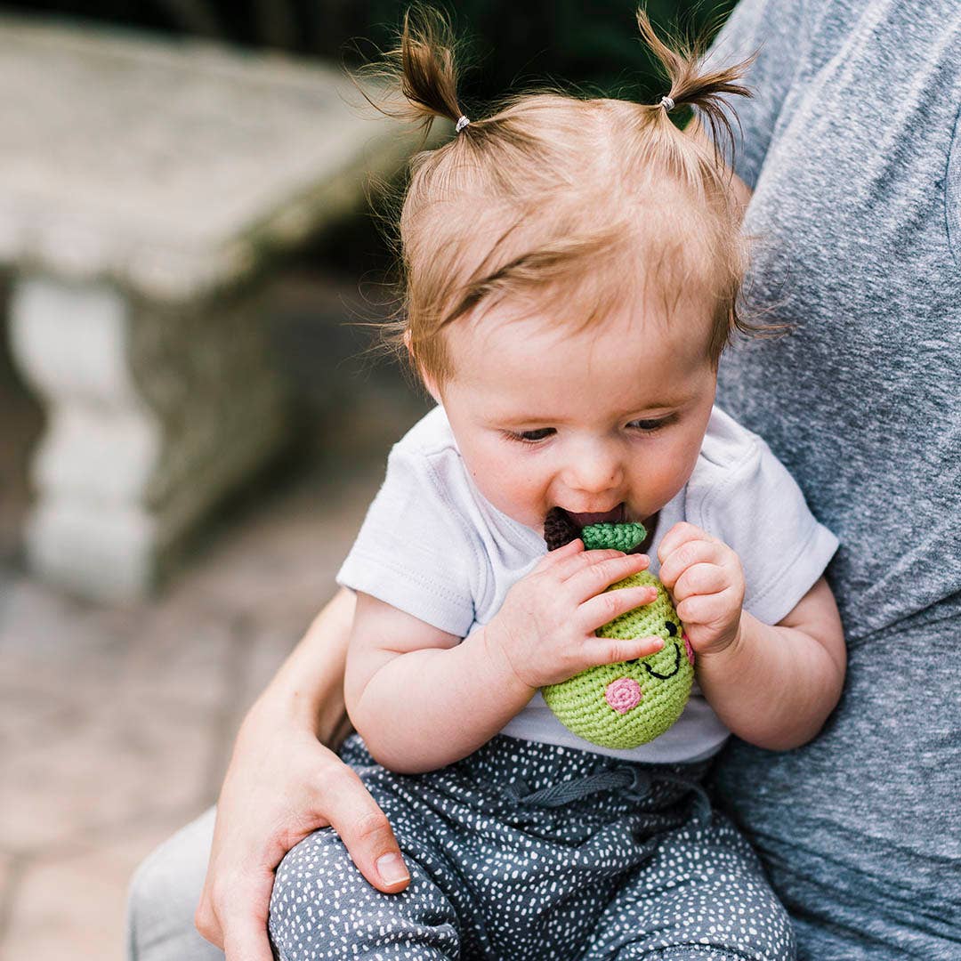 Sweet &amp; Soft Pear Baby Rattle -Handmade Organic Cotton Toy