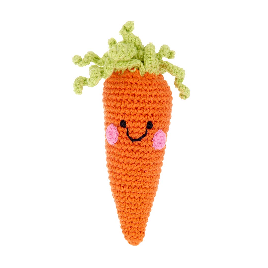 Handmade Springtime Baby Carrot Rattle – Organic Cotton Toy