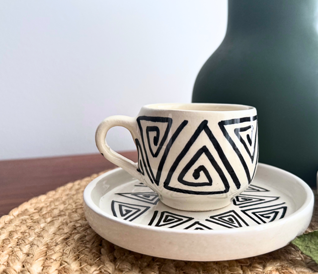 Espresso Cup &amp; Saucer - Handmade in Morocco