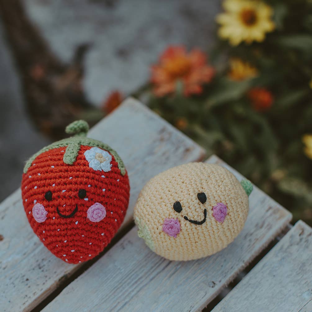 Handmade Happy Lemon Baby Rattle -Organic Cotton Crochet Toy