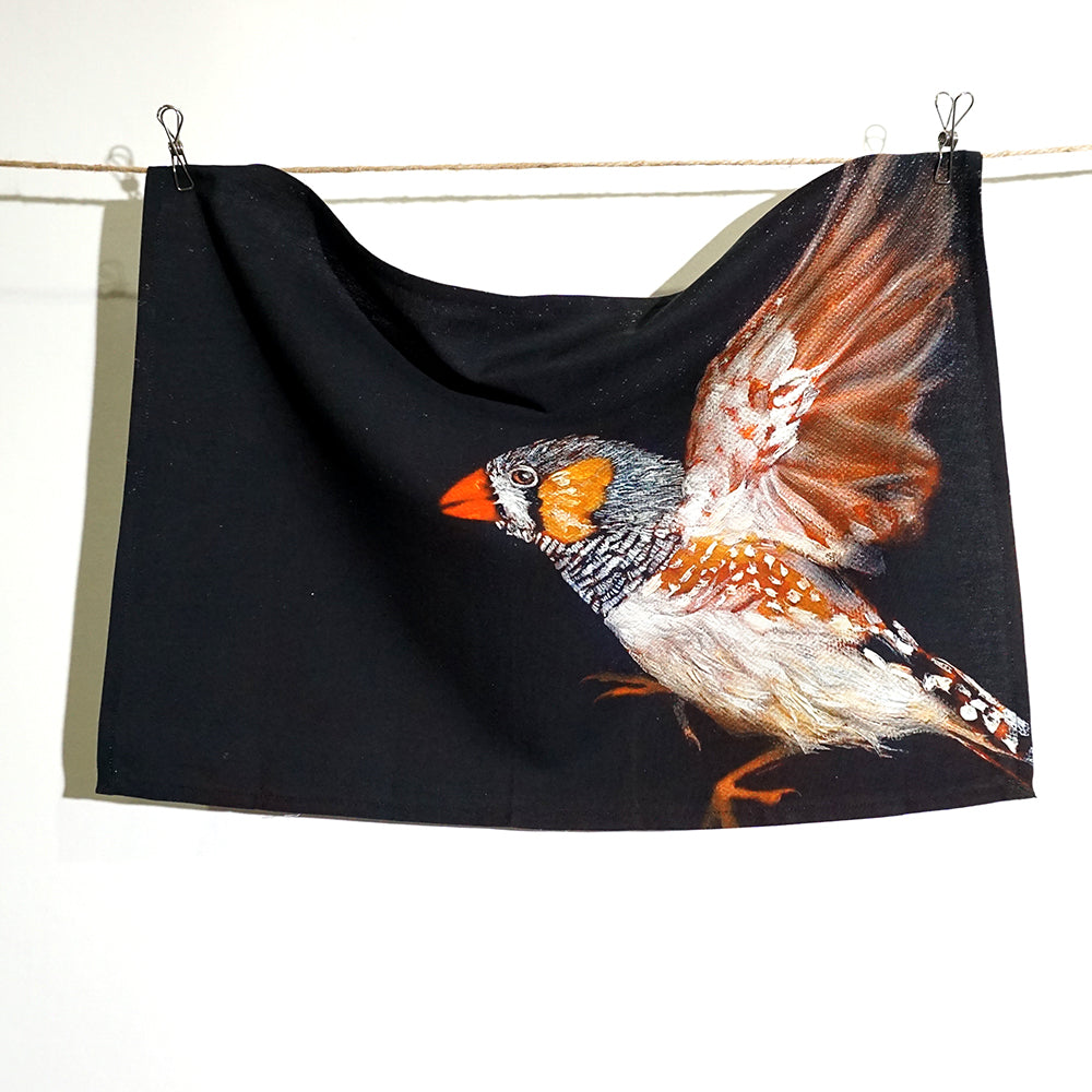 Cotton Tea Towel Indigenous x Leah Anketell - Zebra Finch