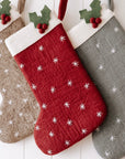 Christmas Stocking with Star and Holly, Soft Blue