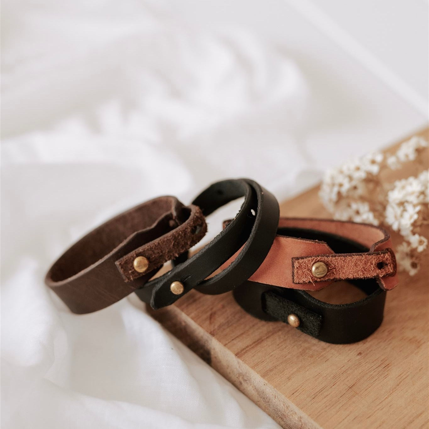 Single Wrap Leather Bracelet - Black + Tan