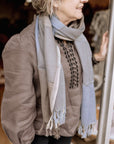 Fine Wool Scarf in Taupe, Cream and Skye Blue