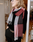 Fine Wool Scarf in Red and Charcoal