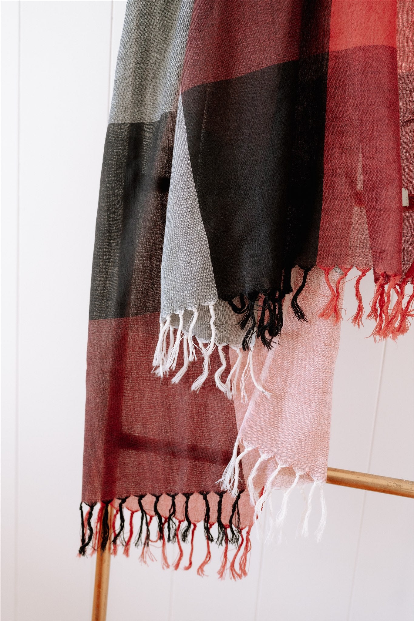 Fine Wool Scarf in Red and Charcoal