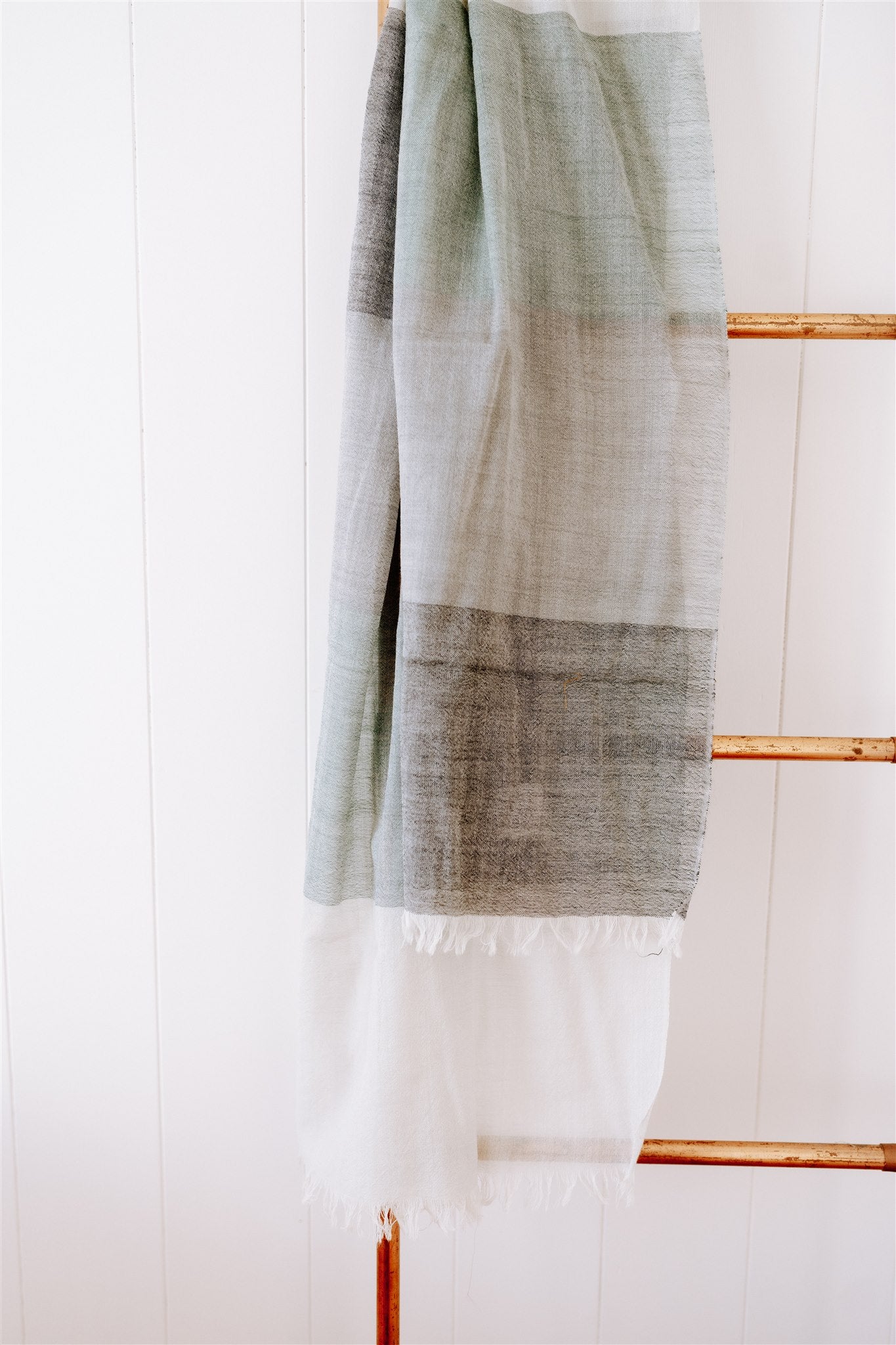 Fine Wool Scarf in Sage/Charcoal/ Cream