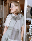 Fine Wool Scarf in Sage/Charcoal/ Cream