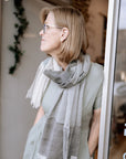 Fine Wool Scarf in Sage/Charcoal/ Cream