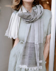 Fine Wool Scarf in Sage/Charcoal/ Cream