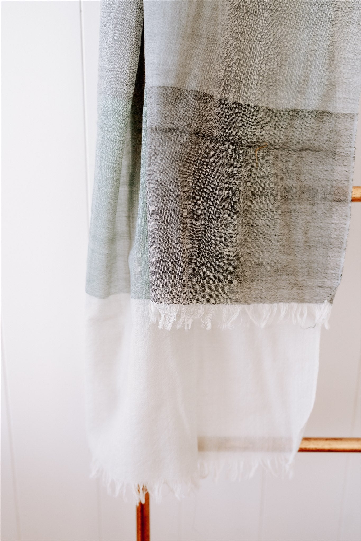 Fine Wool Scarf in Sage/Charcoal/ Cream