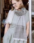 Fine Wool Scarf in Sage/Charcoal/ Cream