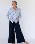 Organic cotton floral shirt and navy pants