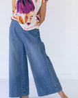 Lazybones wide leg blue washed denim jeans - Ollie Pants | The Fair Trader Australia